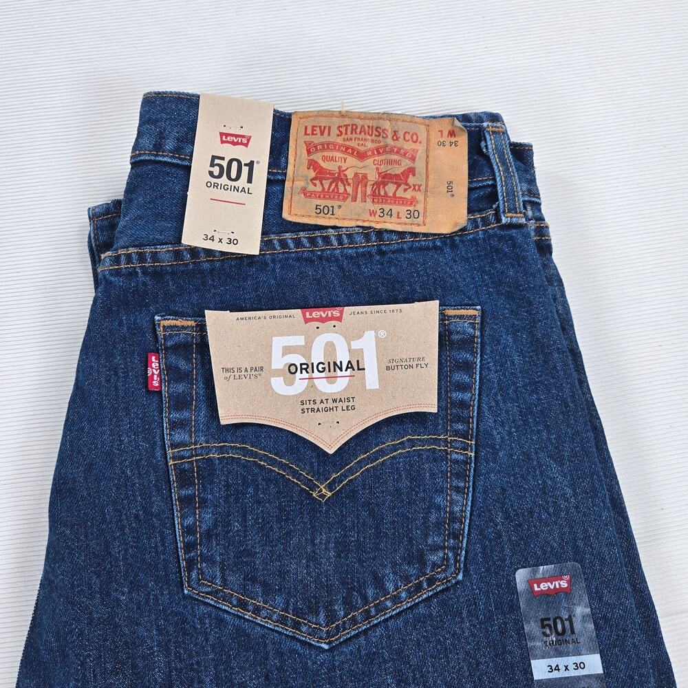 NWT Levi's 501 Button Fly Original Straight Dark Stone Wash Jeans Men's Size 34